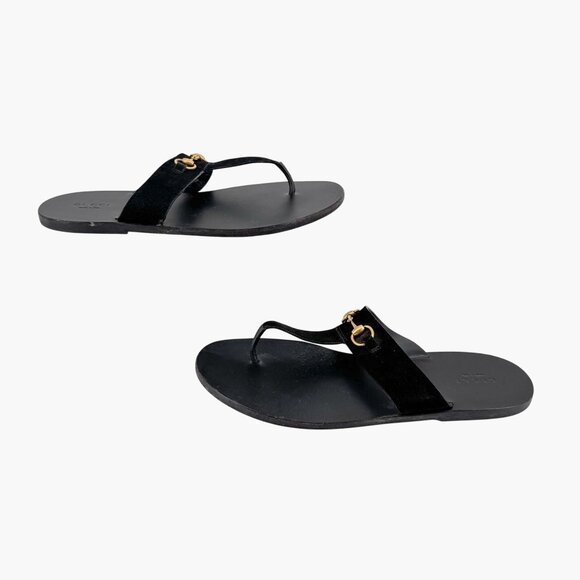 Gucci Horsebit Black Suede Flat Thong Flip Flop Sandals Size 40 US 10 Women - Picture 8 of 16